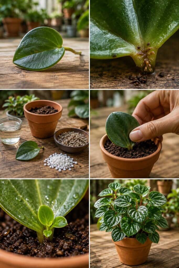 Peperomia : une seule feuille posée sur le terreau donne une plante