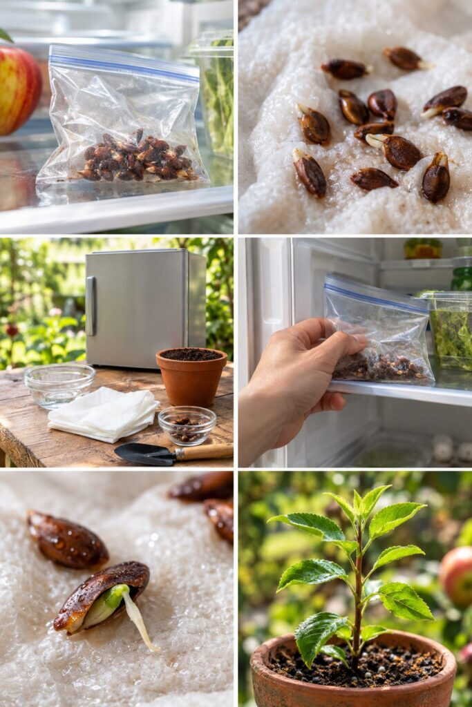 Pépins de pomme au frigo 6 semaines : un pommier dans un pot