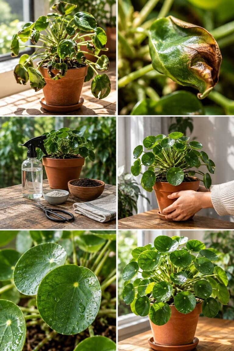 Pilea aux feuilles qui s&rsquo;enroulent : elle prend un coup de soleil, reculez-la de la fenêtre