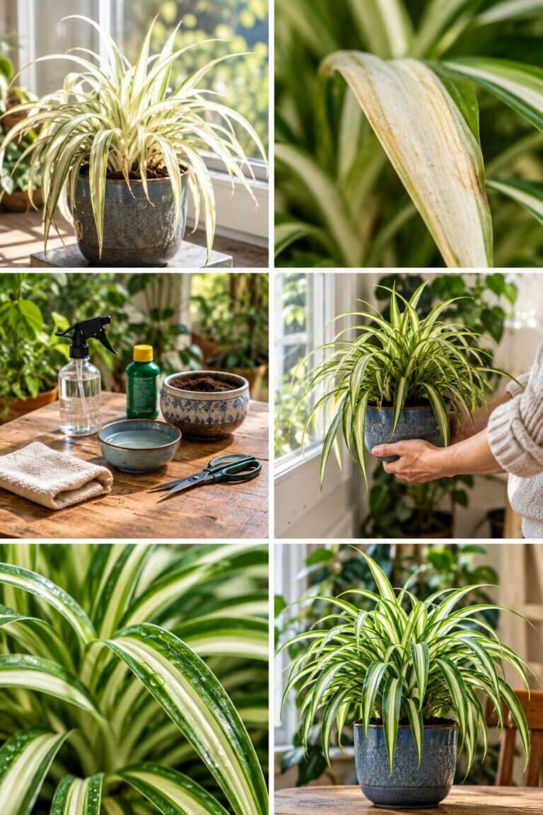 Plante araignée toute pâle : elle prend un coup de soleil, reculez-la