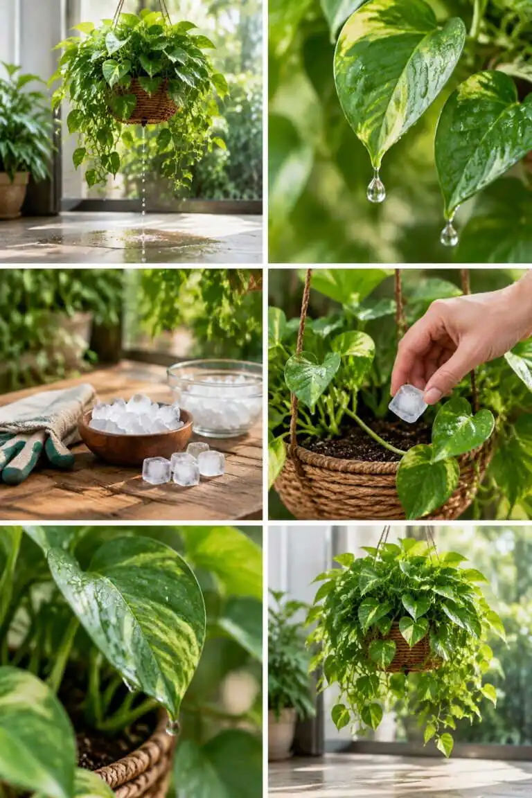 Plantes suspendues qui inondent le sol à chaque arrosage : l&rsquo;astuce du glaçon