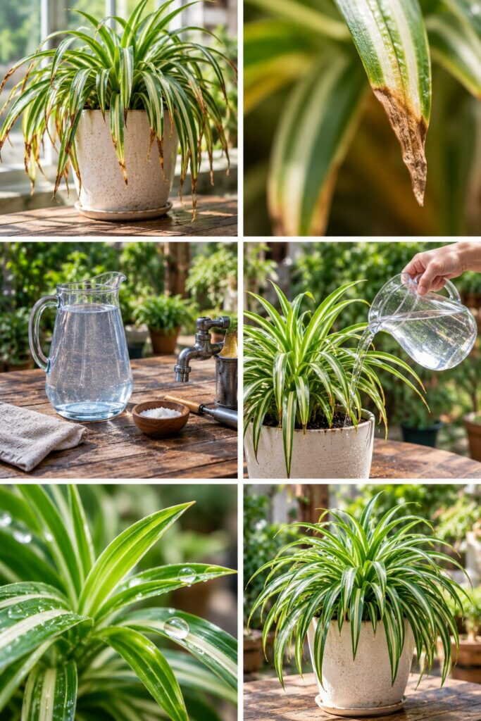 Pointes brunes sur la plante araignée : ce n'est pas la soif, c'est le fluor de l'eau