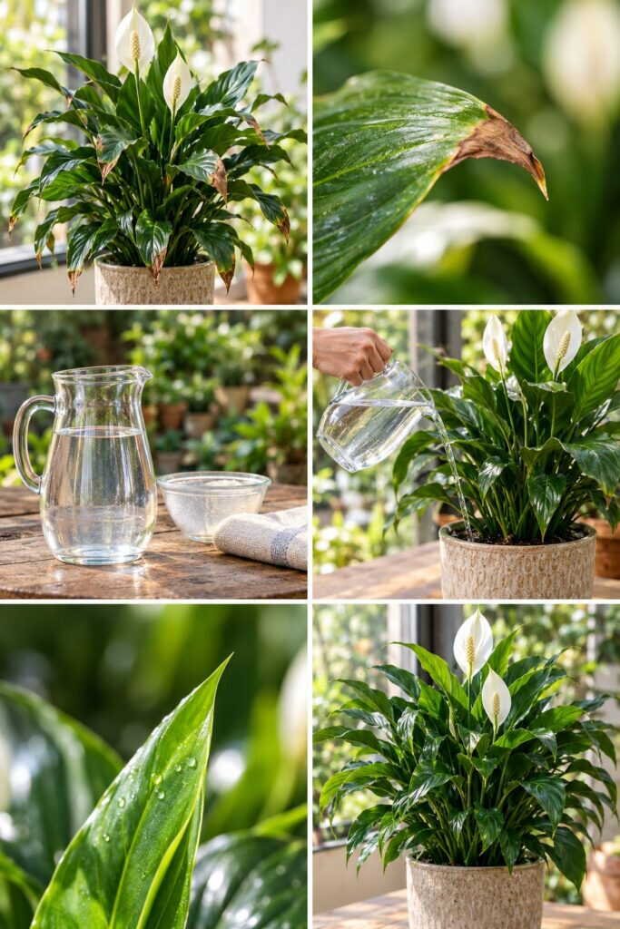 Pointes brunes sur le spathiphyllum : c'est l'eau du robinet, voici quoi mettre à la place