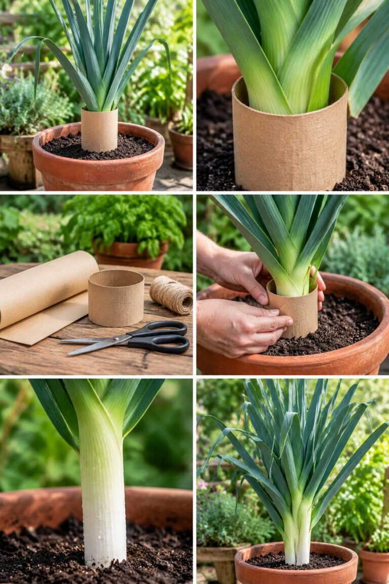 Poireaux en pot : le truc du carton pour un blanc 2 fois plus long