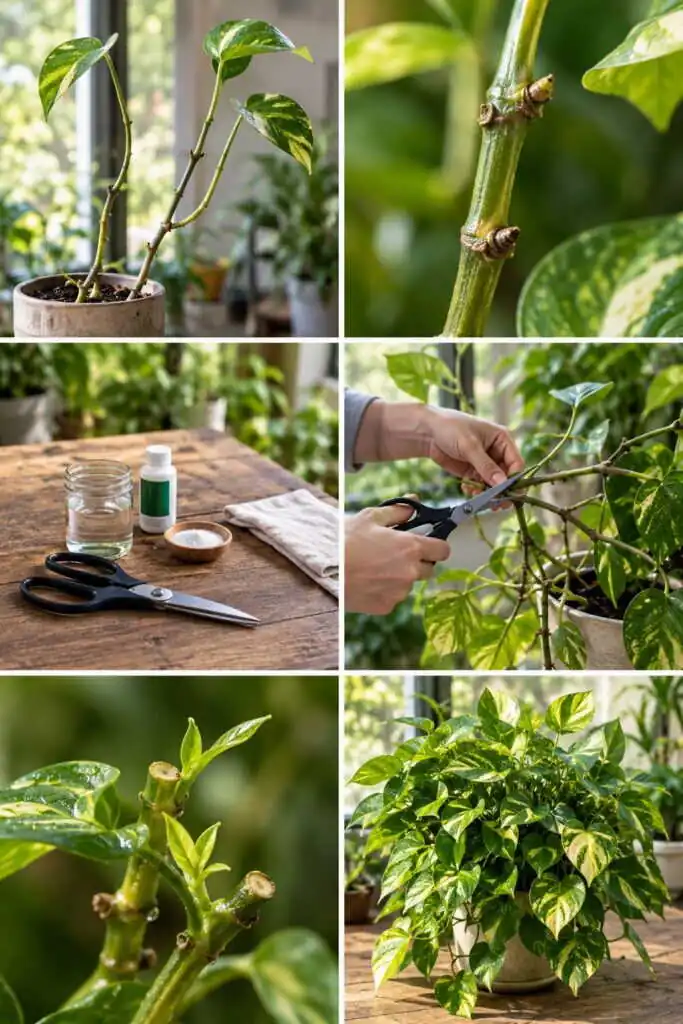 Pothos dégarni, 3 feuilles au bout d'une longue tige : la coupe qui le rend touffu en un mois