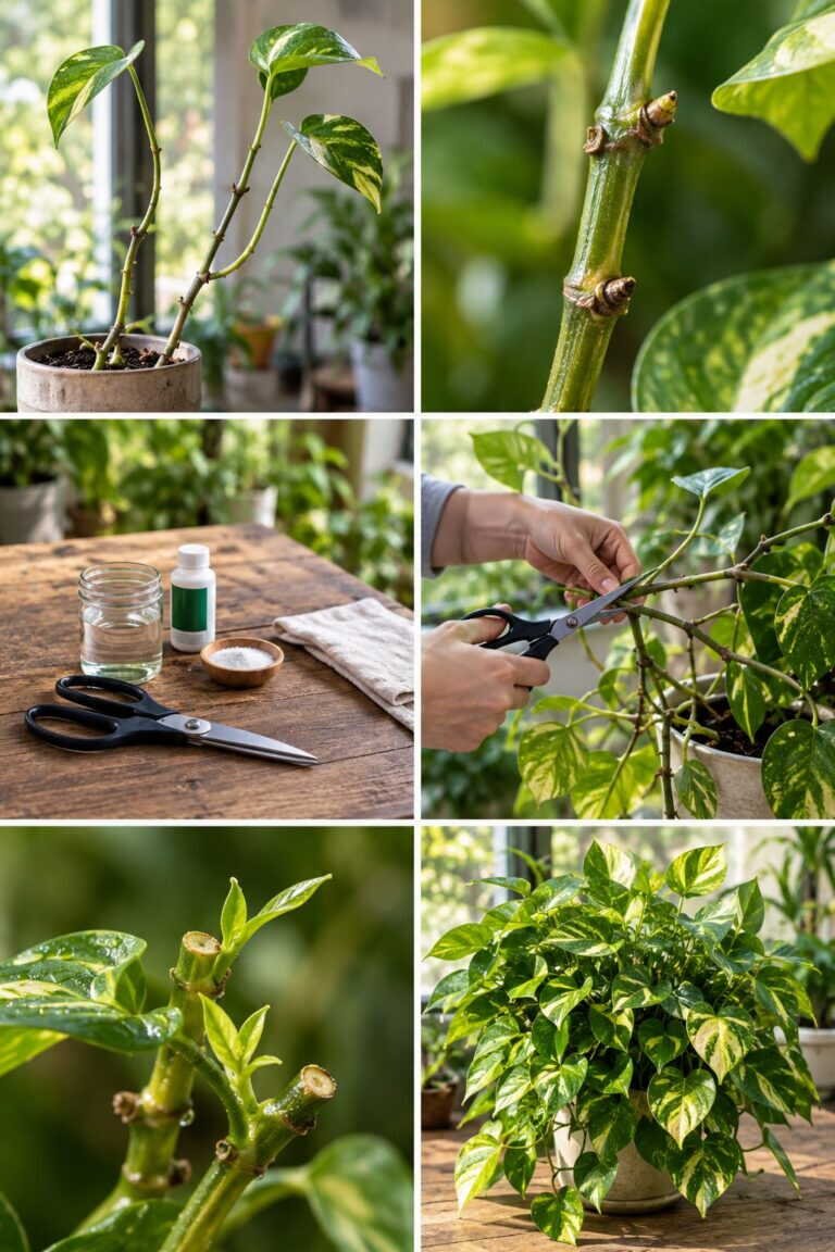 Pothos dégarni, 3 feuilles au bout d&rsquo;une longue tige : la coupe qui le rend touffu en un mois