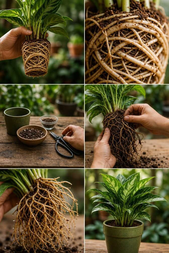 Racines en spirale au rempotage : les démêler ou les couper ? La réponse qui sauve la plante