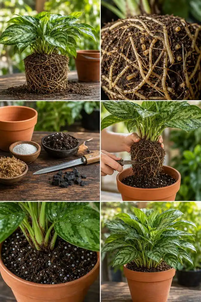 Rempoter sans changer de pot : la technique quand la plante est trop grande