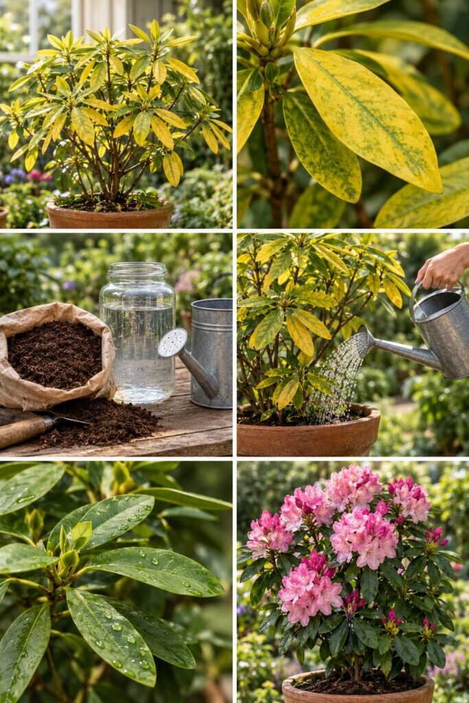 Rhododendron aux feuilles jaunes : l'eau calcaire le tue, voici quoi lui donner