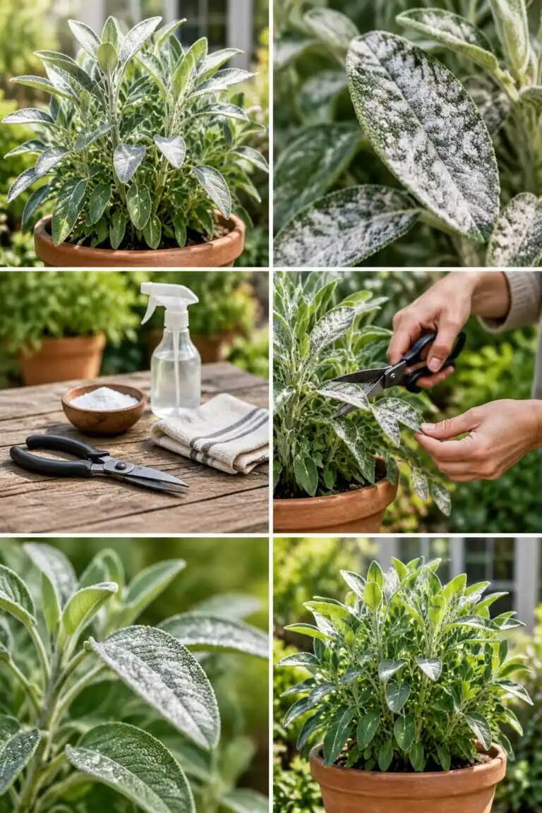 Sauge aux feuilles blanches : c&rsquo;est l&rsquo;oïdium, coupez les feuilles atteintes