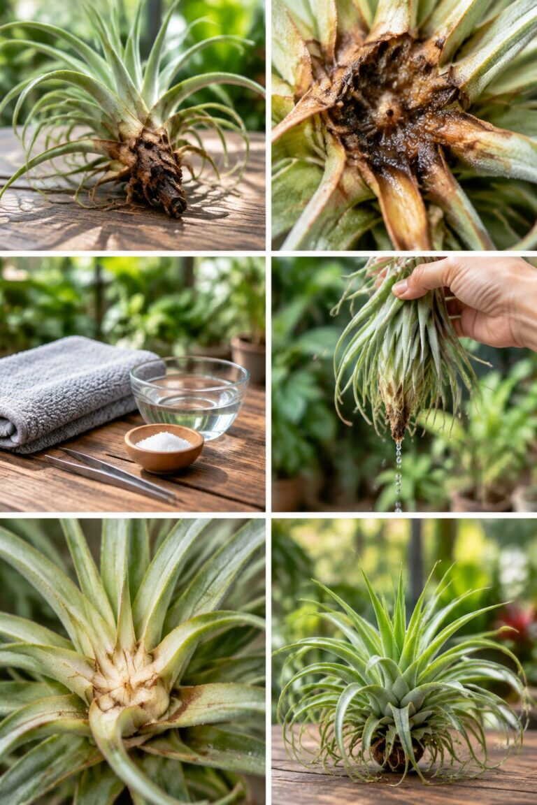 Tillandsia qui pourrit : secouez-la après le bain, sinon l&rsquo;eau reste dans le cœur