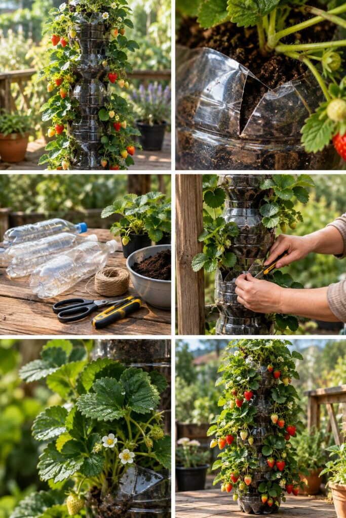 Tour à fraises en bouteilles : le tuto pour un balcon