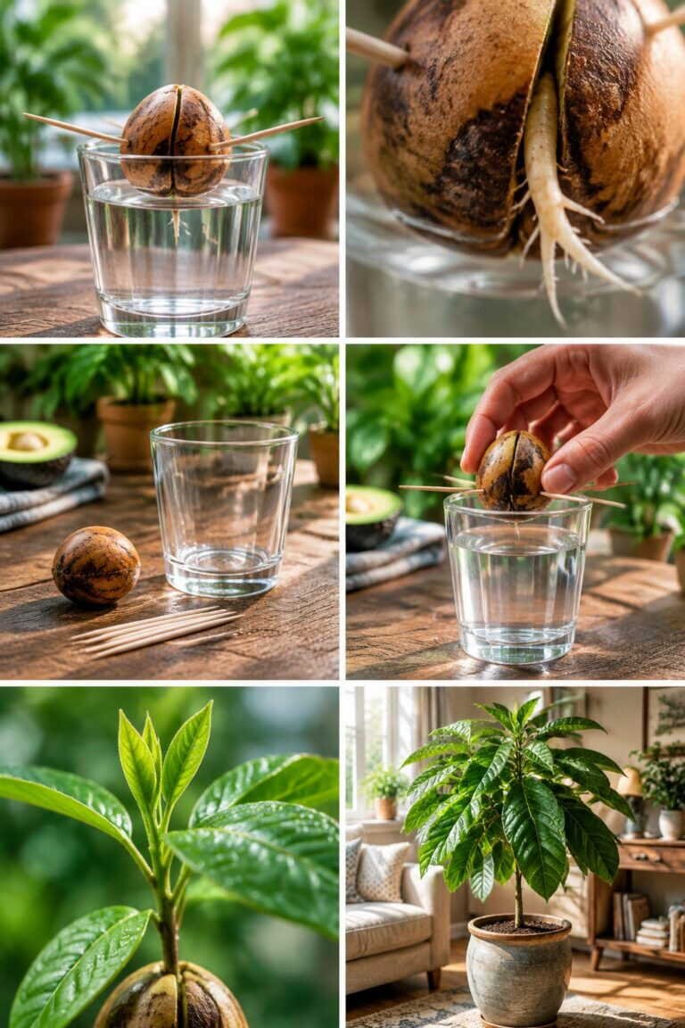 Un avocatier dans votre salon : le noyau, 3 cure-dents, un verre d&rsquo;eau