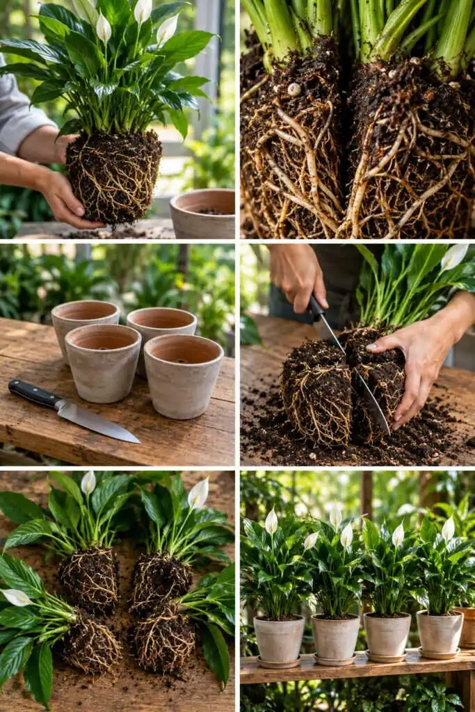 Un spathiphyllum devient 4 plantes en 10 minutes : la division au couteau