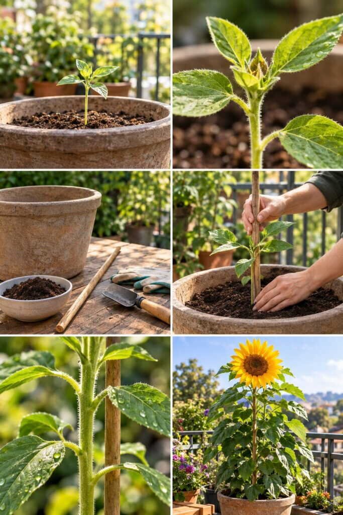 Un tournesol géant en pot sur le balcon : oui, c'est possible