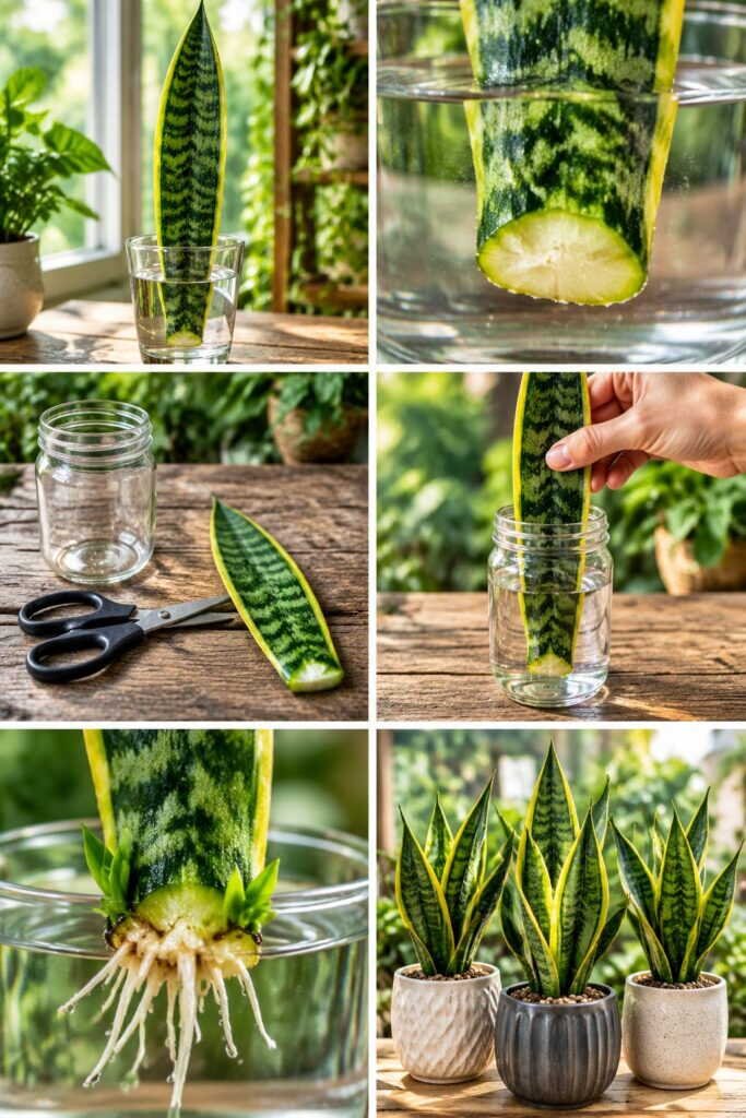 Une feuille de sansevieria dans un verre d'eau : 3 nouvelles plantes en 2 mois