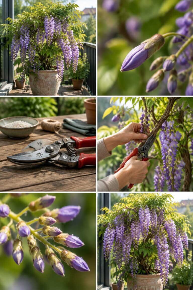 Une glycine sur un balcon : oui, avec 2 tailles par an, voici lesquelles