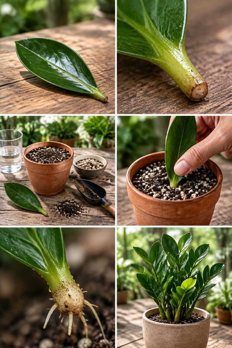 Une seule feuille de zamioculcas plantée dans le terreau devient une plante entière