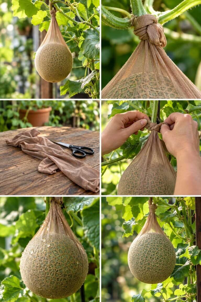 Vieux collants : le filet qui soutient les melons et les courges