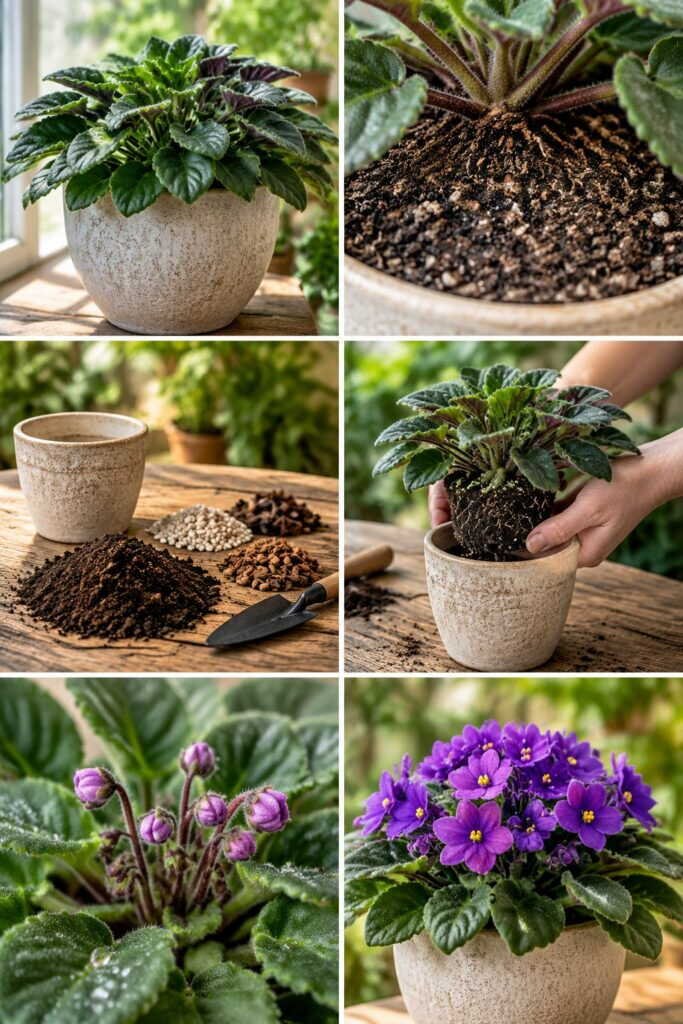Violette africaine qui ne fleurit plus : le pot est trop grand, remettez-la à l'étroit