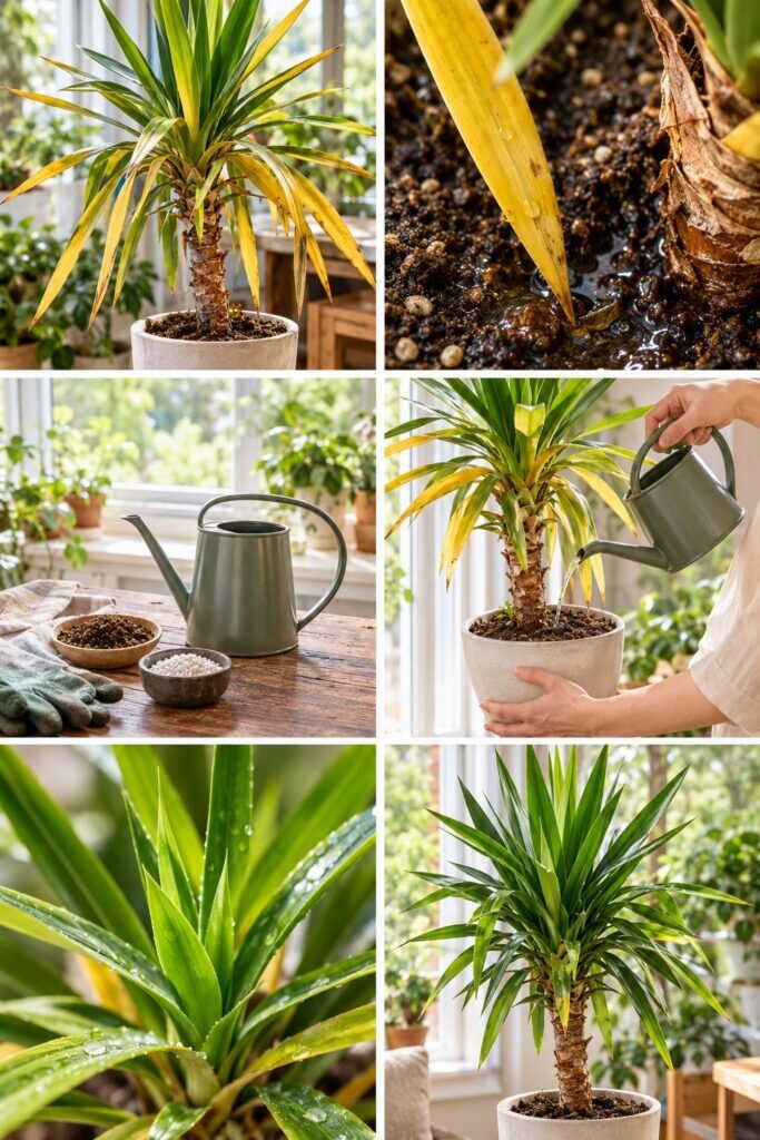 Yucca qui jaunit : trop d'eau, pas assez de lumière